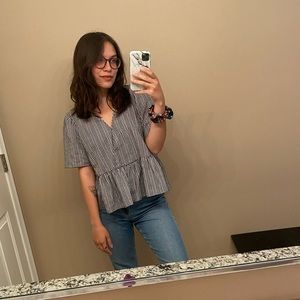 Crossover Peplum Top in Gingham Check